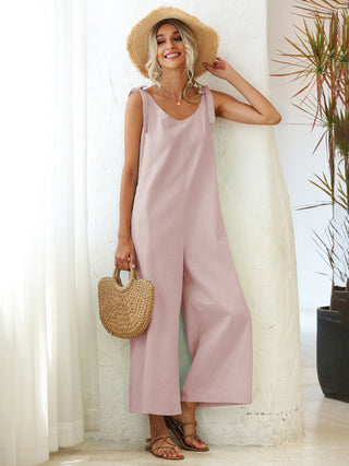 Women's Solid Color Tie Shoulder Jumpsuit