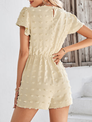 Women's solid color V-neck chiffon jacquard short-sleeved rompers