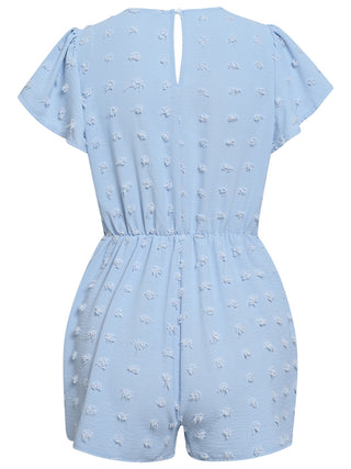 Women's solid color V-neck chiffon jacquard short-sleeved rompers