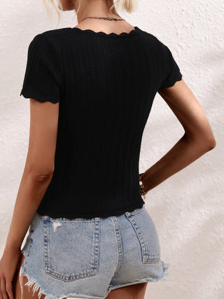 Women's Solid Color Open Knit Square Neck Sweater