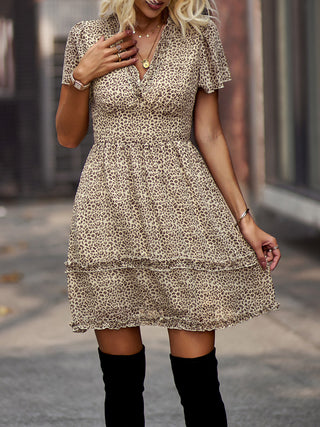 Women's Floral Print Flutter Sleeve Faux Wrap Mini Dress