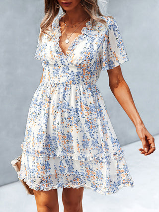 Women's Floral Print Flutter Sleeve Faux Wrap Mini Dress
