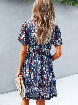 Women's Floral Print Flutter Sleeve Faux Wrap Mini Dress