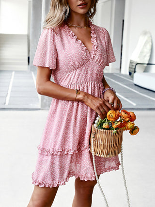 Women's Floral Print Flutter Sleeve Faux Wrap Mini Dress