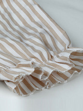 Women's Stripe Print Puff Sleeve Tiered Maxi Dress