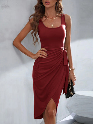 Women's Solid Color Wrap Waist Dress