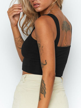 Women's Solid Color Sleeveless Cotton Blend Crop Top