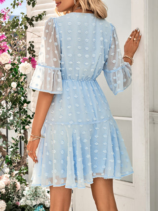 Women's Solid Color V-neck Clip Dot Chiffon Dress