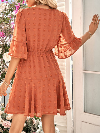 Women's Solid Color V-neck Clip Dot Chiffon Dress