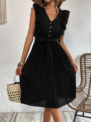 Women's Solid Color Ruffle Summer Pleated Sleeveless Dress