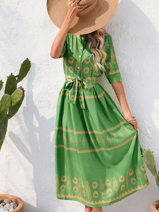 Women's Ethnic Printed Half-Sleeve Midi Dress