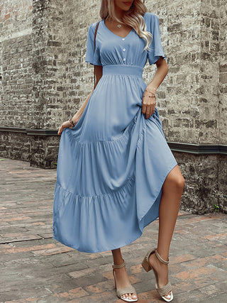 Women's European and American Style V-neck Mid-length Dress