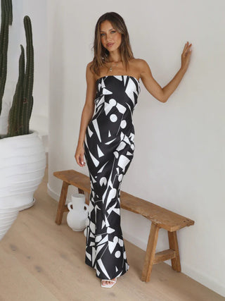 Women's Sexy Back Hollow Irregular Geometric Print Dress