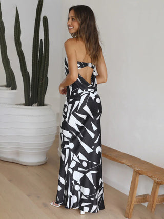 Women's Sexy Back Hollow Irregular Geometric Print Dress