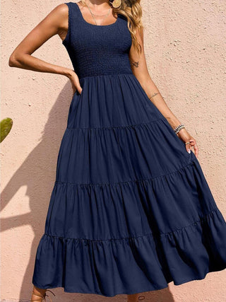 Women's Solid Color Pleated Panel Sleeveless Swing Dress