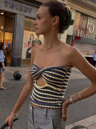Women's Vacation Sexy Striped Sweater Knit Bandeau Tank Top