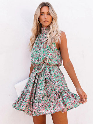 Women's Floral Print Halter-Neck Ruffled Dress