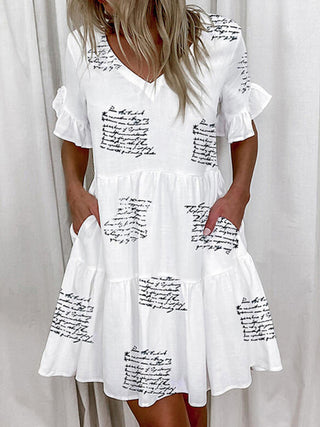 Women's Solid Color Flutter Sleeve Tiered V-Neck Mini Dress