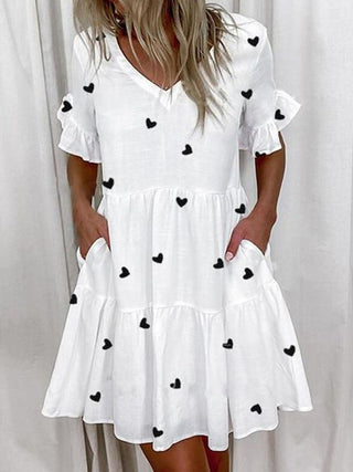 Women's Solid Color Flutter Sleeve Tiered V-Neck Mini Dress