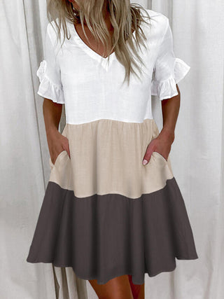 Women's Solid Color Flutter Sleeve Tiered V-Neck Mini Dress