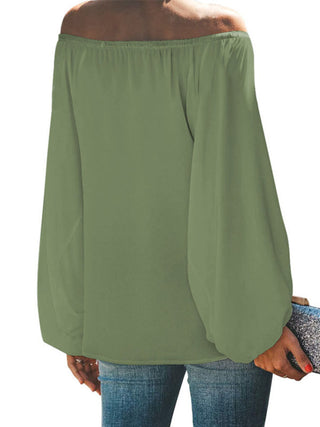 Women's off-shoulder solid color simple lantern sleeve loose long-sleeved top