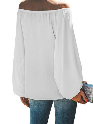 Women's off-shoulder solid color simple lantern sleeve loose long-sleeved top