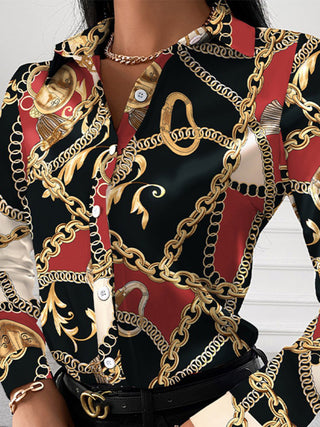 Women's Fashion Printed Long Sleeve Lapel Shirt