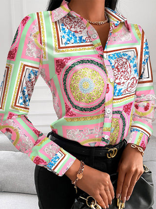 Women's Fashion Printed Long Sleeve Lapel Shirt