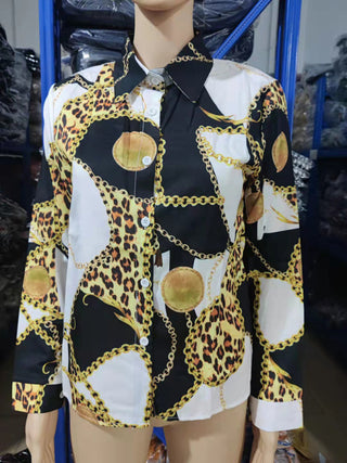 Women's Fashion Printed Long Sleeve Lapel Shirt