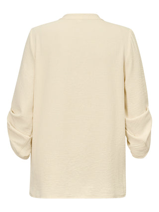 Women's Casual V Neck Solid Color Loose Rolled Long Sleeve Top