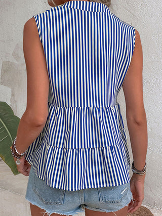 Women's V-neck Sleeveless Striped Shirt / Top