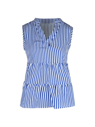 Women's V-neck Sleeveless Striped Shirt / Top