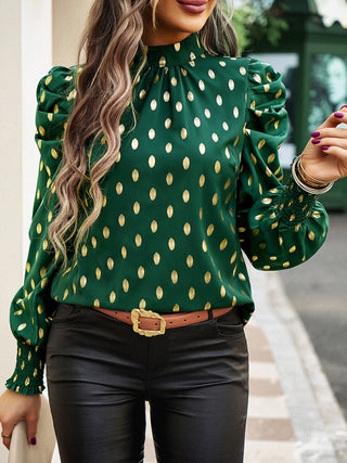 Women's Gold Dot Round Neck Long-Sleeved Blouse
