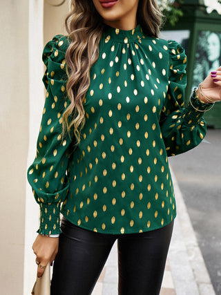 Women's Gold Dot Round Neck Long-Sleeved Blouse