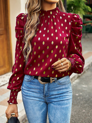 Women's Gold Dot Round Neck Long-Sleeved Blouse