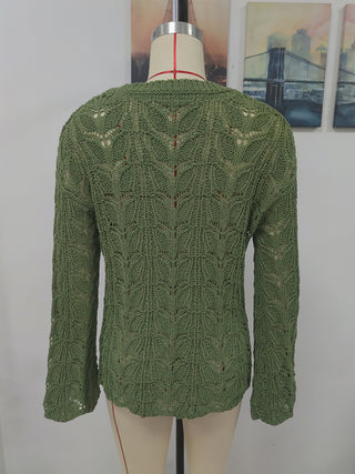 Trumpet sleeve hollow pullover round neck loose sweater women