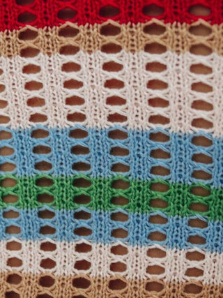 Colorful U-Neck Hollow Knit Mini Dress for Women