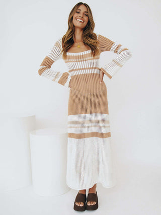 Colorful U-Neck Hollow Knit Mini Dress for Women