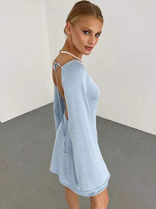 Sexy Backless Bell Sleeve Beach Dress for Women