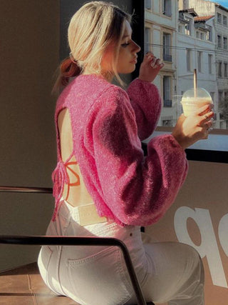 Backless Strappy Sweater Top for Women