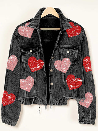 Valentine's Day Love Sequin Jacket Raw Edge Corduroy Women's Jacket