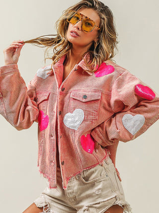 Valentine's Day Love Sequin Jacket Raw Edge Corduroy Women's Jacket