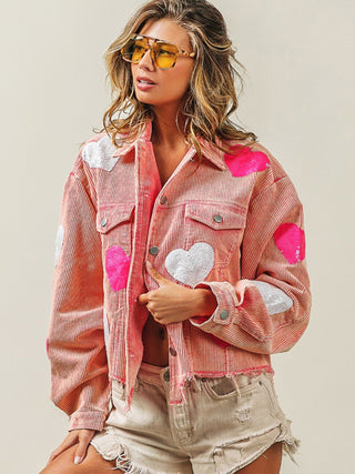 Valentine's Day Love Sequin Jacket Raw Edge Corduroy Women's Jacket