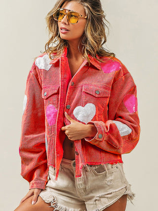 Valentine's Day Love Sequin Jacket Raw Edge Corduroy Women's Jacket