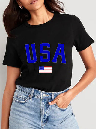 Women's American Flag Cotton Graphic Short Sleeve Tee
