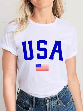 Women's American Flag Cotton Graphic Short Sleeve Tee